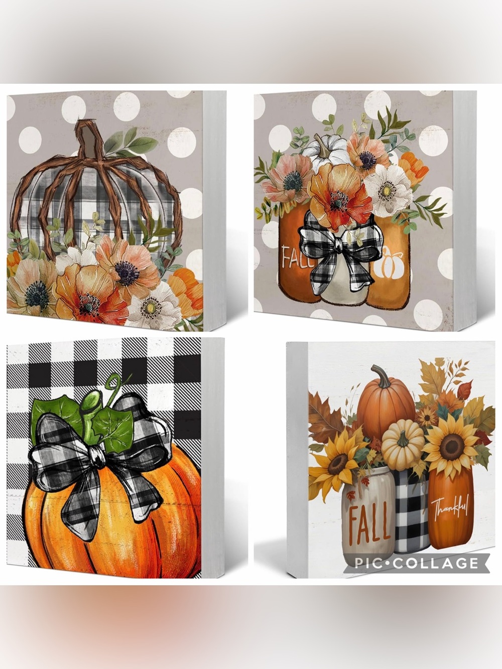 4 Pc Fall Pumpkin Floral Wood Box Sign Bundle Farmhouse Thanksgiving Decor
